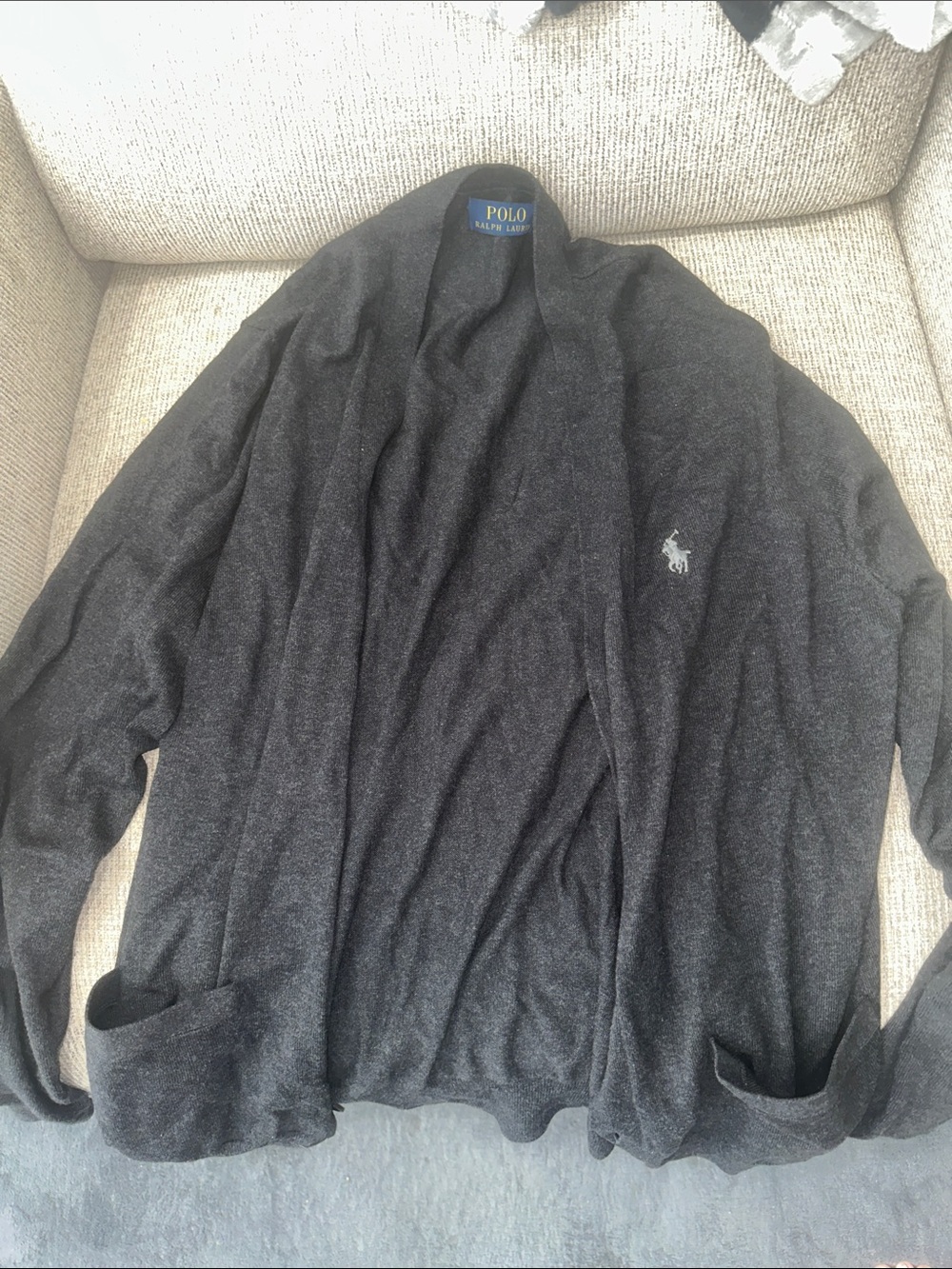 Polo by Ralph Lauren Men’s Charcoal Open-Front Cardigan Sweater
